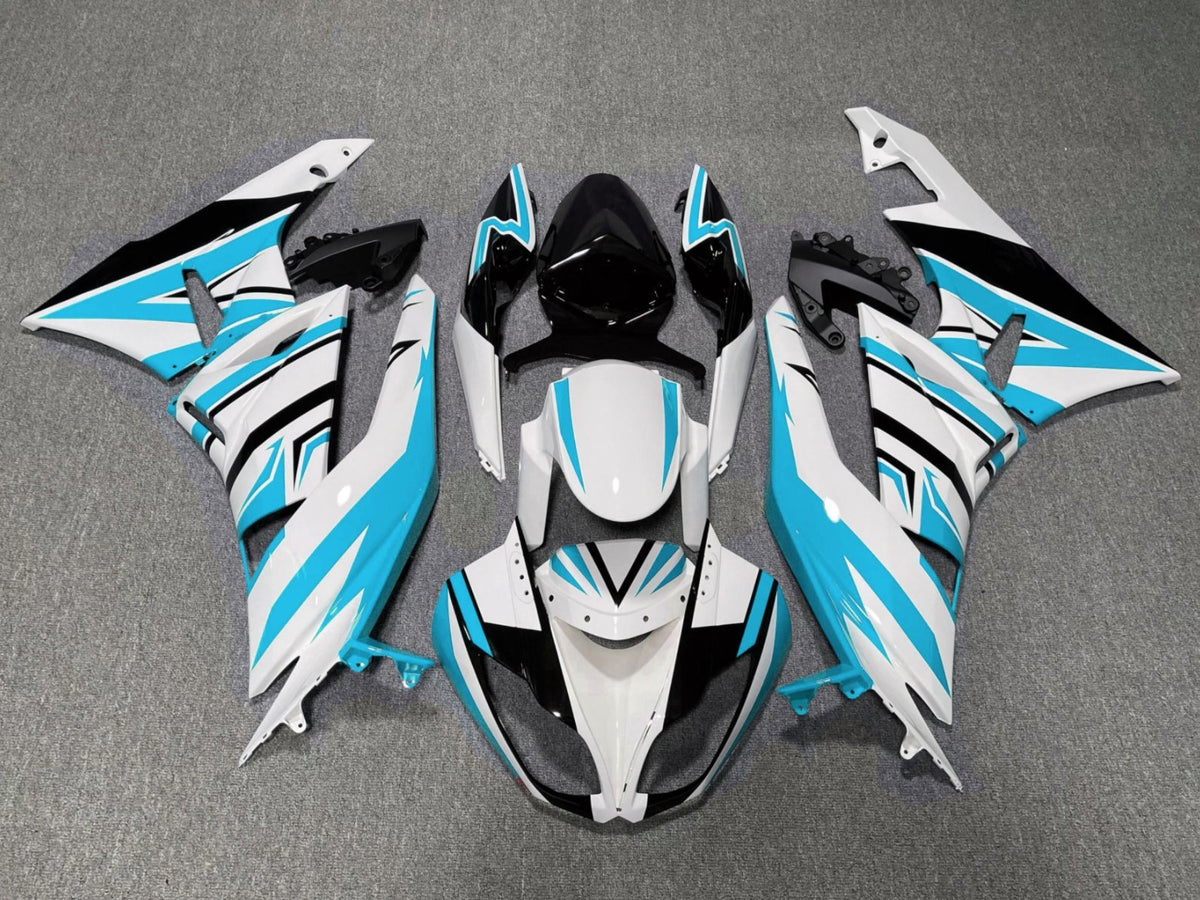 Fairing kit for a Kawasaki Ninja ZX6R 636 (2009-2012) White, Light Blue & Black