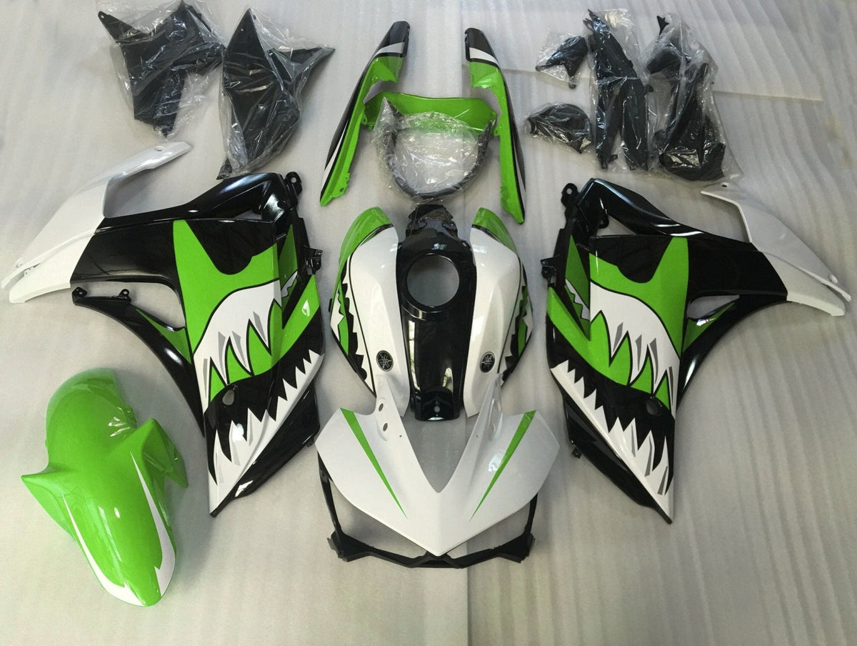 Yamaha YZF-R3 (2015-2018) White, Green & Black Shark Teeth Fairings