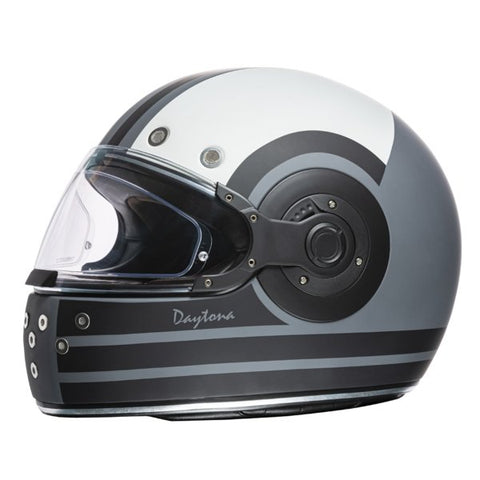 MATTE GRAY, BLACK & WHITE DAYTONA RETRO MOTORCYCLE HELMET - R6R