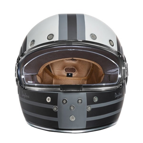 MATTE GRAY, BLACK & WHITE DAYTONA RETRO MOTORCYCLE HELMET - R6R