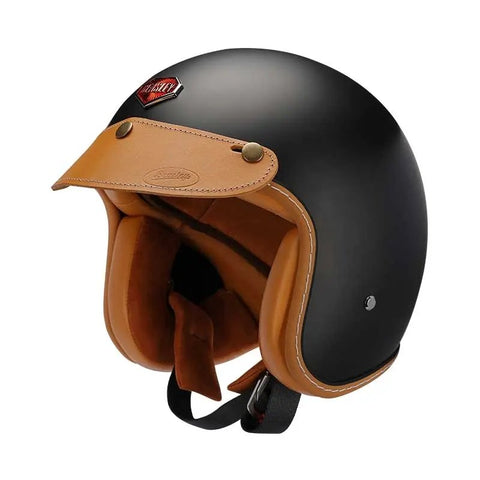 Matte Black & Leather Open Face 3/4 Beasley Motorcycle Helmet