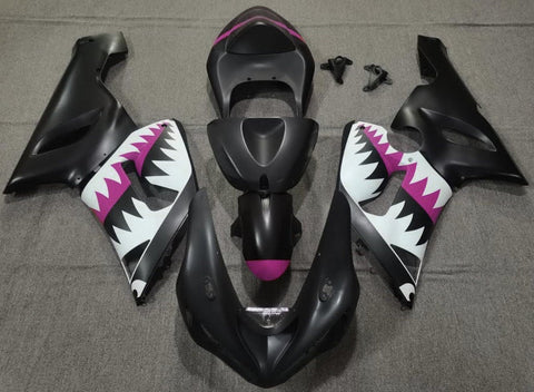 Fairing kit for a Kawasaki ZX6R 636 (2005-2006) Matte Black, White & Pink Shark