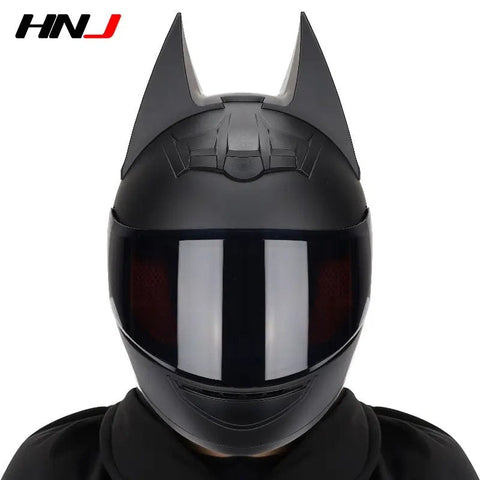 Matte Black Batman HNJ Motorcycle Helmet with Clear Visor