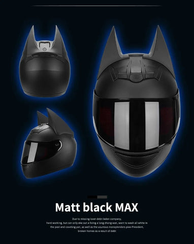 Matte Black Batman HNJ Motorcycle Helmet with Clear Visor