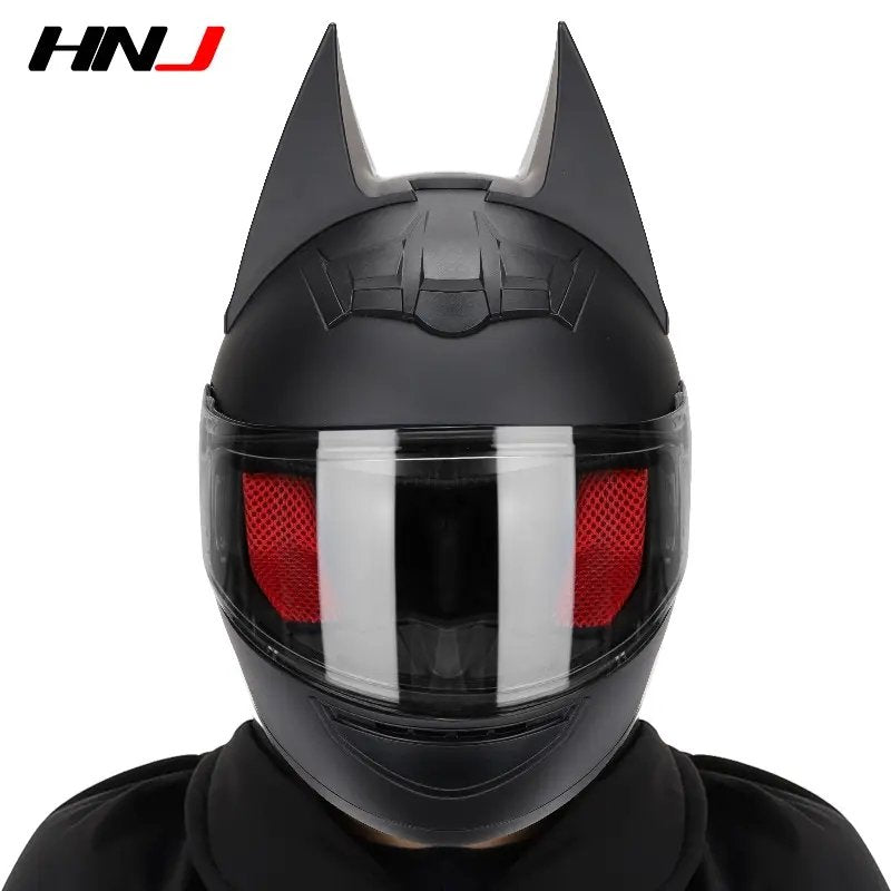 Matte Black Batman HNJ Motorcycle Helmet with Clear Visor