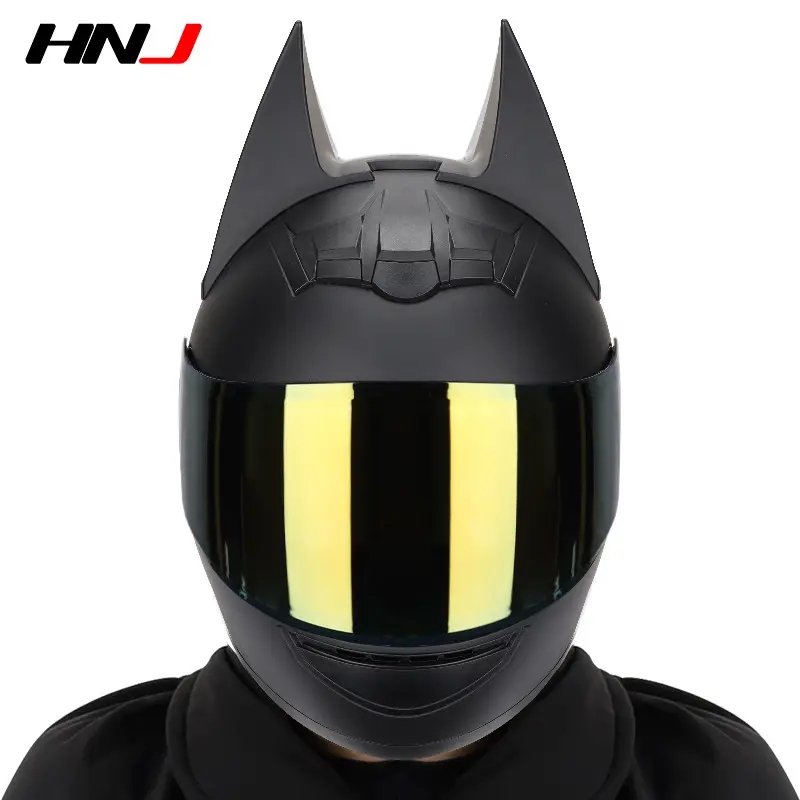 Matte Black Batman HNJ Motorcycle Helmet with Gold Visor