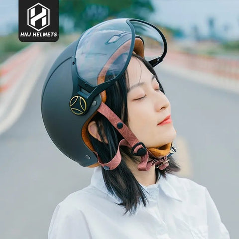 Matte Black Half Face Retro Space Motorcycle Helmet