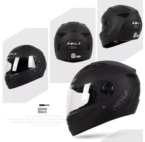 Matte Black HNJ Motorcycle Helmet with Black Visor