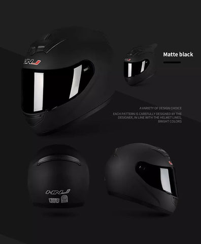 Matte Black HNJ Motorcycle Helmet with Horns & Black Visor