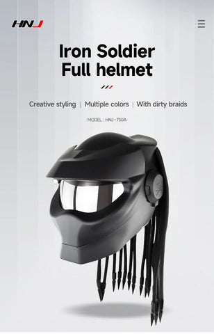 Black Predator HNJ Motorcycle Helmet