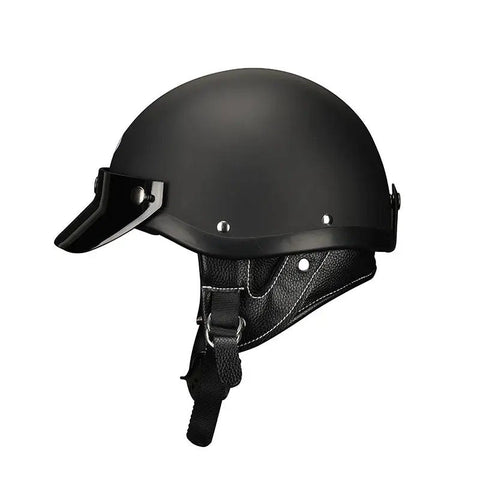 Matte Black Retro Open Face 3/4 Beasley Motorcycle Helmet