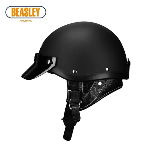 Matte Black Retro Open Face 3/4 Beasley Motorcycle Helmet