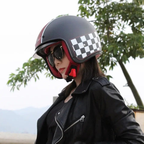 White, Pink & Black Checkered Retro Motorcycle Helmet