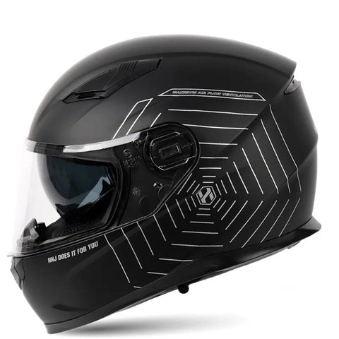 Matte Black & Silver Spider Web HNJ Motorcycle Helmet with Black Visor