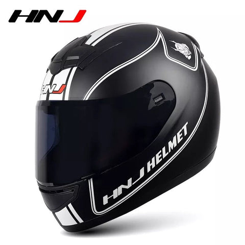 Matte Black & White Stripe HNJ Motorcycle Helmet