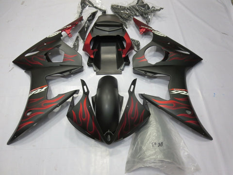 Yamaha YZF-R6 (2003-2004) Matte Black & Matte Red Flame Fairings