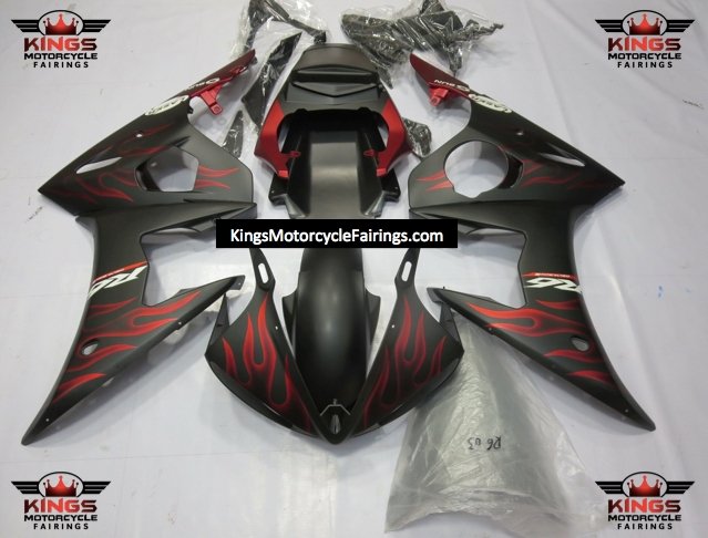 Yamaha YZF-R6 (2003-2004) Matte Black & Matte Red Flame Fairings