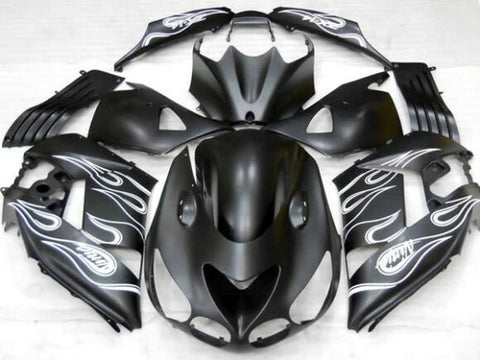 Fairing kit for a Kawasaki Ninja ZX14R (2006-2011) Matte Black & Matte White Flames