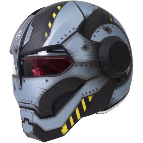 Matte Blue Metal, Black & Yellow Navy Solider Iron Man Motorcycle Helmet