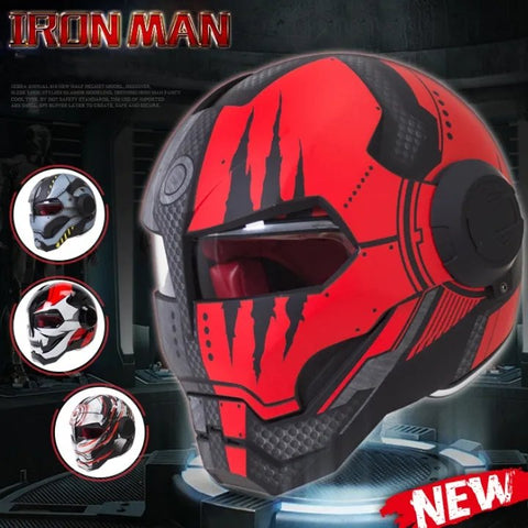 Black & Red Claw Scratch Iron Man Motorcycle Helmet