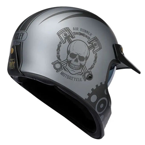 Matte Blue & Black Skull & Gear Beasley Motorcycle Helmet