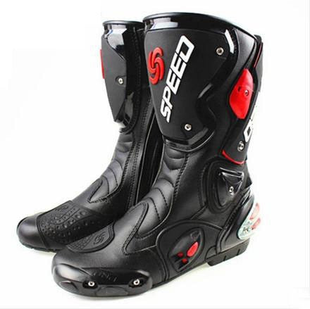 Black, Red & White Speed Leather Motorcycle Boots