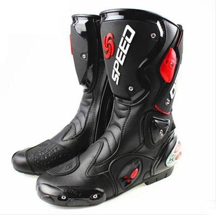 White, Black & Red Speed Leather Motorcycle Boots