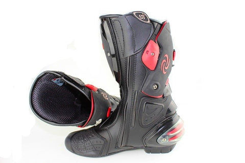 White, Black & Red Speed Leather Motorcycle Boots