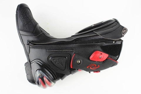 White, Black & Red Speed Leather Motorcycle Boots