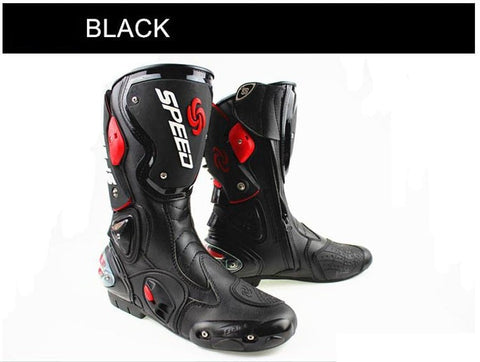 Red, Black & White Speed Leather Motorcycle Boots