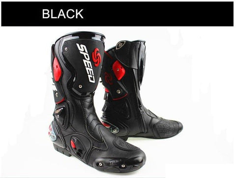 White, Black & Red Speed Leather Motorcycle Boots