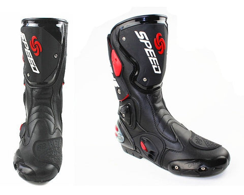 Red, Black & White Speed Leather Motorcycle Boots