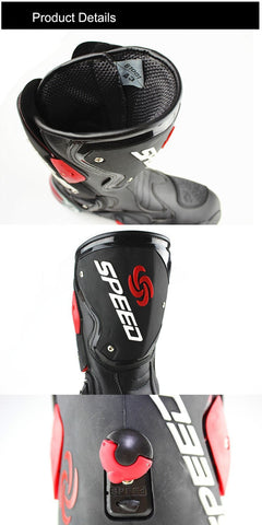 Red, Black & White Speed Leather Motorcycle Boots