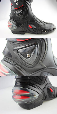 Red, Black & White Speed Leather Motorcycle Boots