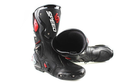 White, Black & Red Speed Leather Motorcycle Boots