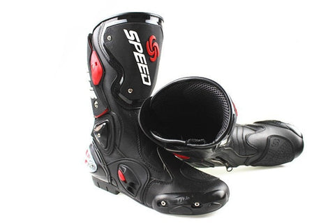 Red, Black & White Speed Leather Motorcycle Boots