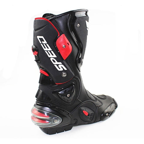 Red, Black & White Speed Leather Motorcycle Boots