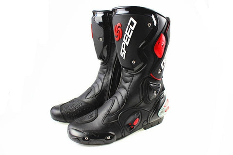 Red, Black & White Speed Leather Motorcycle Boots