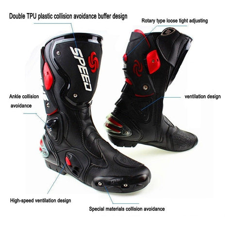 Red, Black & White Speed Leather Motorcycle Boots