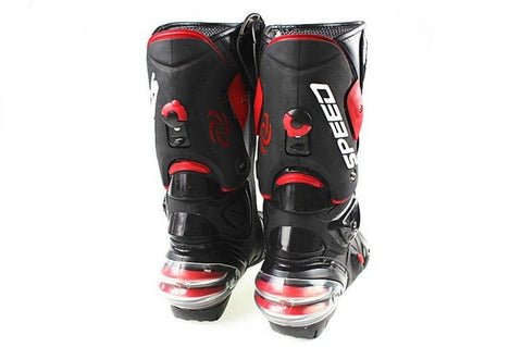 White, Black & Red Speed Leather Motorcycle Boots