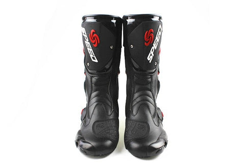 Red, Black & White Speed Leather Motorcycle Boots