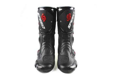 White, Black & Red Speed Leather Motorcycle Boots