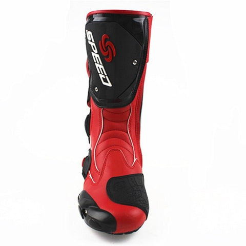 White, Black & Red Speed Leather Motorcycle Boots