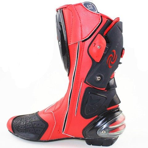 White, Black & Red Speed Leather Motorcycle Boots