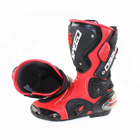 White, Black & Red Speed Leather Motorcycle Boots