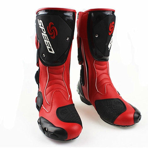 White, Black & Red Speed Leather Motorcycle Boots