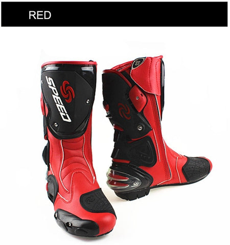 Red, Black & White Speed Leather Motorcycle Boots