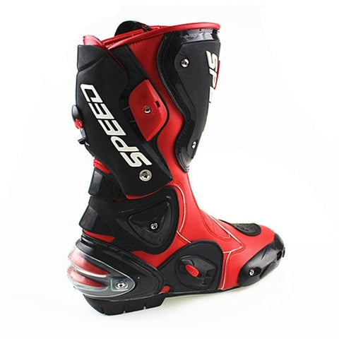 White, Black & Red Speed Leather Motorcycle Boots