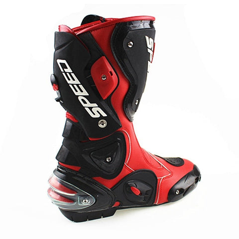 Black, Red & White Speed Leather Motorcycle Boots