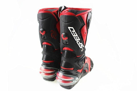 White, Black & Red Speed Leather Motorcycle Boots